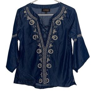 🌹SHYANNE DENIM EMBROIDERED TOP